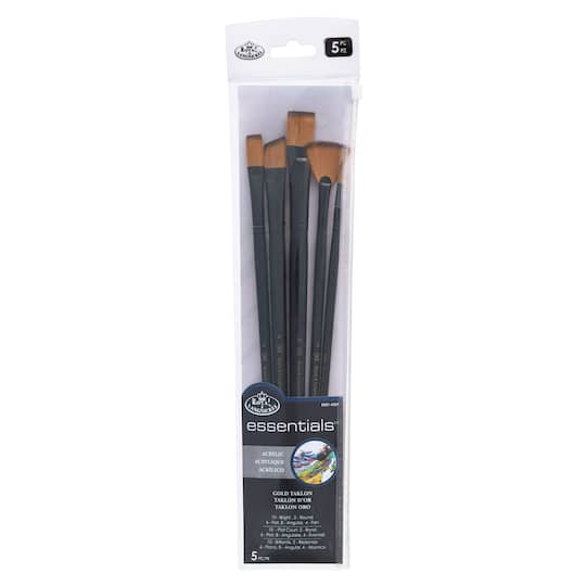 Royal & Langnickel® Essentials™ Acrylic Gold Taklon 5 Piece Brush Set